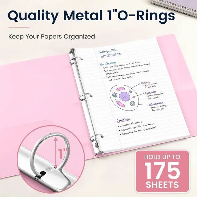 Alt view image 5 of 5 - 1 Inch 3 Ring Binder 12 Pack, White Round Ring Binders with Customizable Front & Back Covers, 2 Interior Pockets, Holds 175 Sheets, Lightweight Binders for School Office Home