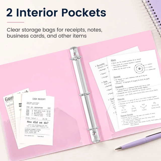 Alt view image 4 of 5 - 1 Inch 3 Ring Binder 12 Pack, White Round Ring Binders with Customizable Front & Back Covers, 2 Interior Pockets, Holds 175 Sheets, Lightweight Binders for School Office Home