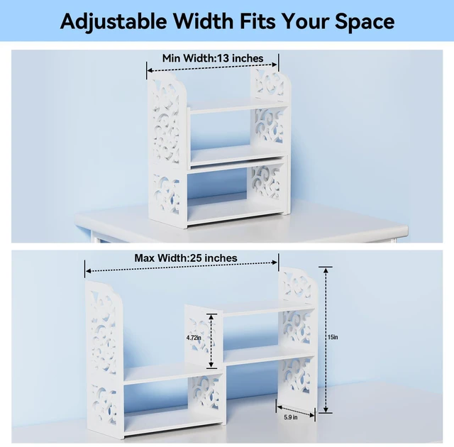 Alt view image 2 of 7 - Adjustable Desktop Shelf Organizer, 3-Tier Desk Shelf, White Pattern Expandable Width Design, 3-Tier Storage, Cloud Pattern Style, Lightweight PVC Build, Ideal for Office & Dorm