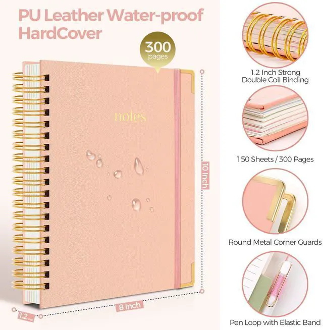 Alt view image 2 of 7 - 5 Subject Notebook with Dividers and Tabs, 8" x 10" College Ruled Notebook for Work, 300 Pages Spiral Journal for Women, Pink