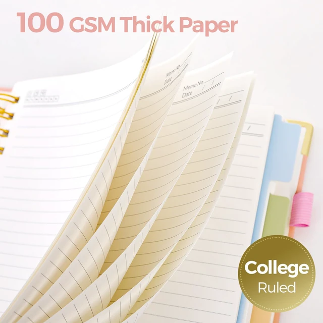 Alt view image 6 of 7 - 5 Subject Notebook with Dividers and Tabs, 8" x 10" College Ruled Notebook for Work, 300 Pages Spiral Journal for Women, Pink
