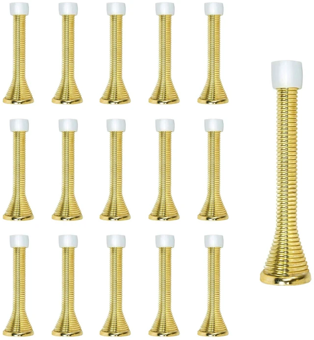Main image of 16 Pack Spring Door Stops 3 1/4 Inch Flexible Heavy Duty Spring Door Stopper with RustProof Screw Rubber Bumper Tips (Gold)