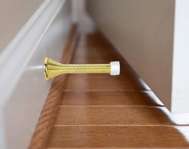 Alt view image 5 of 6 - 16 Pack Spring Door Stops 3 1/4 Inch Flexible Heavy Duty Spring Door Stopper with RustProof Screw Rubber Bumper Tips (Gold)