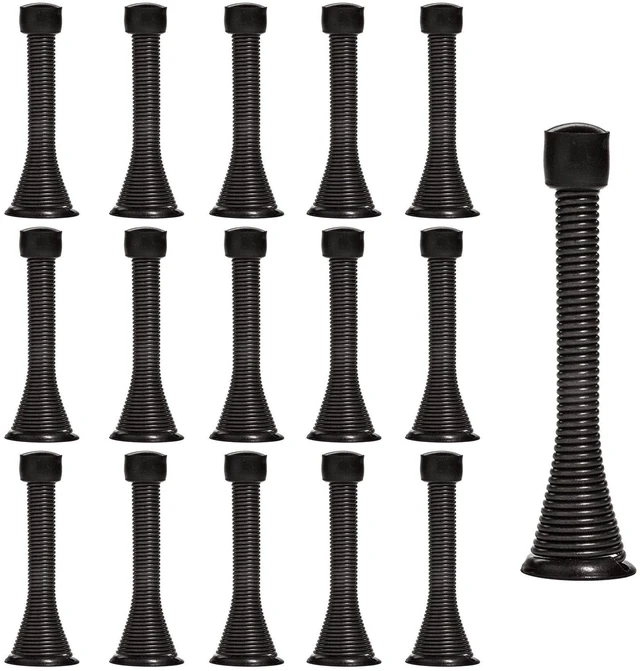 Main image of 16 Pack Spring Door Stops 3 1/4 Inch Flexible Heavy Duty Spring Door Stopper with RustProof Screw Rubber Bumper Tips (Black)