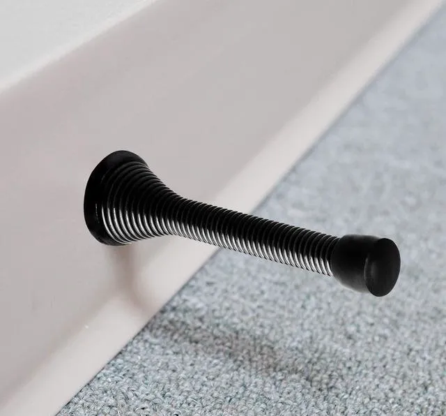 Alt view image 4 of 6 - 16 Pack Spring Door Stops 3 1/4 Inch Flexible Heavy Duty Spring Door Stopper with RustProof Screw Rubber Bumper Tips (Black)