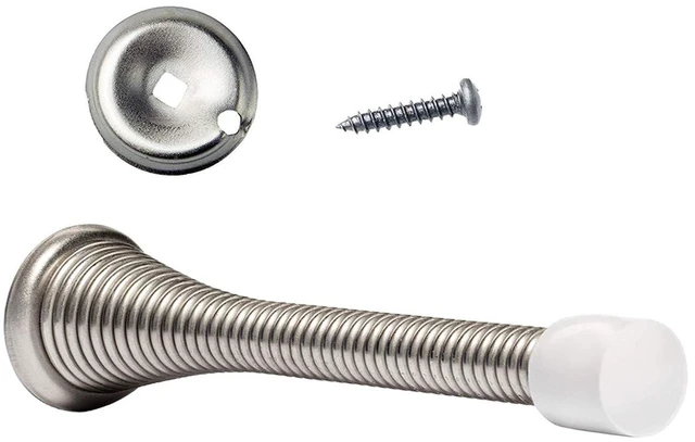 Alt view image 2 of 6 - 16 Pack Spring Door Stops 3 1/4 Inch Flexible Heavy Duty Spring Door Stopper with RustProof Screw Rubber Bumper Tips (Satin Nickel)