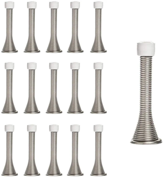 Main image of 16 Pack Spring Door Stops 3 1/4 Inch Flexible Heavy Duty Spring Door Stopper with RustProof Screw Rubber Bumper Tips (Satin Nickel)