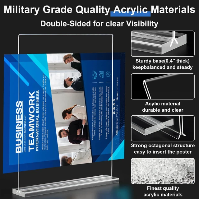 Alt view image 2 of 7 - Acrylic Sign Holder 8.5 x 11,10 Pack Clear Sign Holder Double Sided Table Menu Vertical Desktop Display Stand Paper Flyer Holder Tabletop Sign Holder Suitable for Restaurants, Office, Store, Hotels