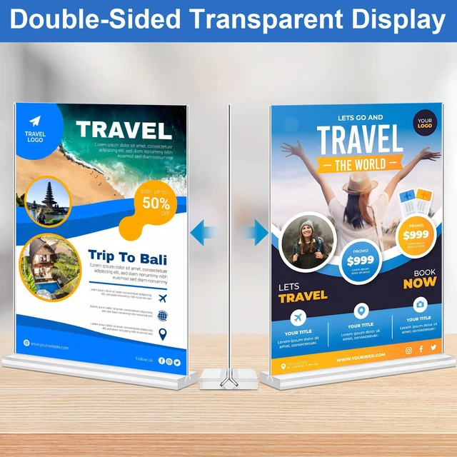 Alt view image 4 of 7 - Acrylic Sign Holder 8.5 x 11,10 Pack Clear Sign Holder Double Sided Table Menu Vertical Desktop Display Stand Paper Flyer Holder Tabletop Sign Holder Suitable for Restaurants, Office, Store, Hotels