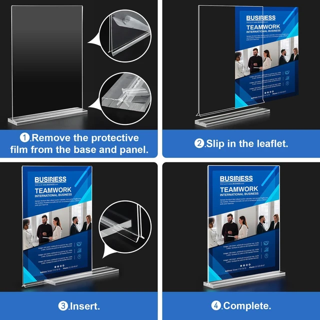 Alt view image 6 of 7 - Acrylic Sign Holder 8.5 x 11,10 Pack Clear Sign Holder Double Sided Table Menu Vertical Desktop Display Stand Paper Flyer Holder Tabletop Sign Holder Suitable for Restaurants, Office, Store, Hotels