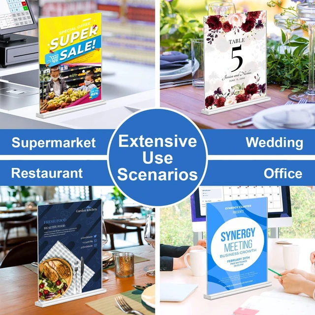 Alt view image 7 of 7 - Acrylic Sign Holder 8.5 x 11,10 Pack Clear Sign Holder Double Sided Table Menu Vertical Desktop Display Stand Paper Flyer Holder Tabletop Sign Holder Suitable for Restaurants, Office, Store, Hotels