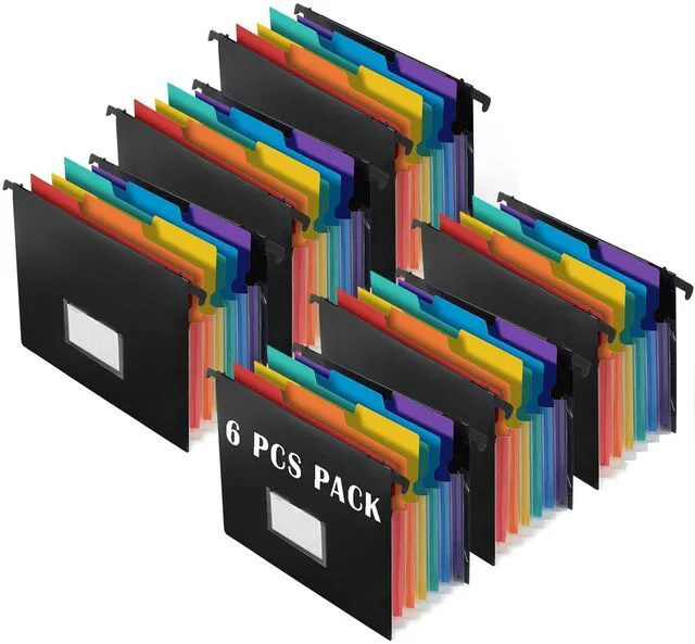 Main image of 7-Pockets Hanging File Folder with Retractable Hooks for Filing Cabinet, Letter Size Expandable Accordion File Organizer with Elastic Band for File Frame or On-The-Go Use (6 Pack)