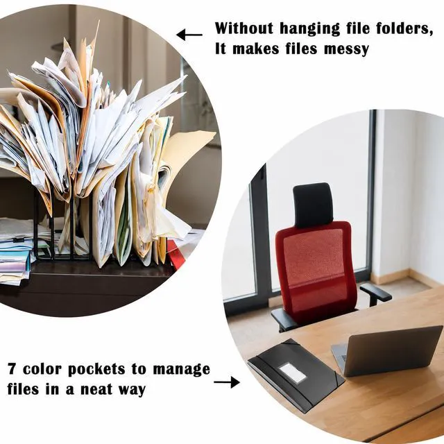 Alt view image 5 of 7 - 7-Pockets Hanging File Folder with Retractable Hooks for Filing Cabinet, Letter Size Expandable Accordion File Organizer with Elastic Band for File Frame or On-The-Go Use (6 Pack)
