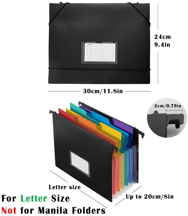 Alt view image 6 of 7 - 7-Pockets Hanging File Folder with Retractable Hooks for Filing Cabinet, Letter Size Expandable Accordion File Organizer with Elastic Band for File Frame or On-The-Go Use (6 Pack)