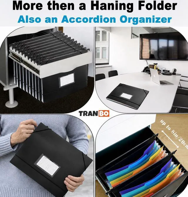 Alt view image 2 of 7 - 7-Pockets Hanging File Folder with Retractable Hooks for Filing Cabinet, Letter Size Expandable Accordion File Organizer with Elastic Band for File Frame or On-The-Go Use (6 Pack)