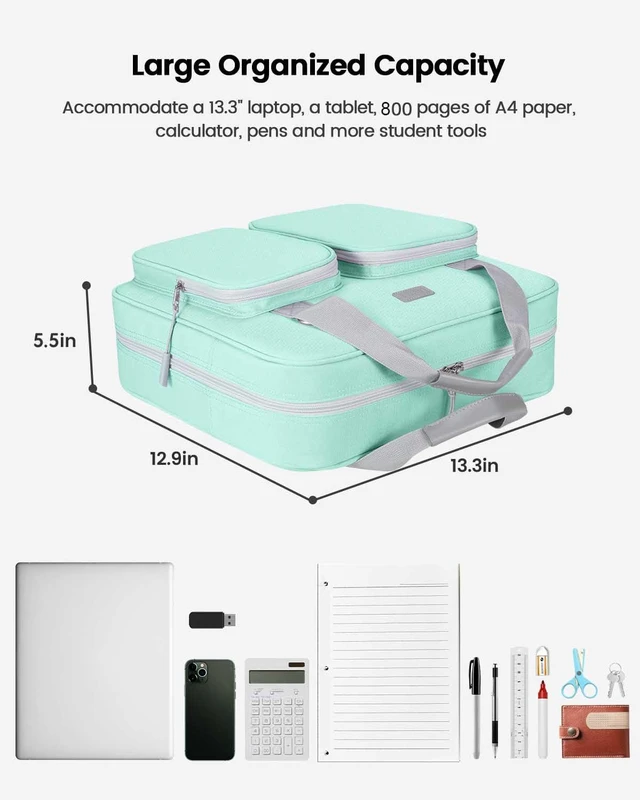 Alt view image 7 of 7 - 4 Inch Zipper Binder 3 Ring with Shoulder Strap,Tough/Multi-Pocket Binder Bag with Laptop organizer for School Travel,Fit 13" MacBook & Tablet,800 Sheets Capacity,Water Resistant,Light Blue