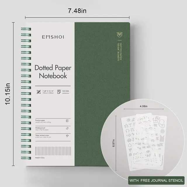 Alt view image 5 of 7 - Dotted Spiral Journal Notebook, 2 Pack, 320 Pages, B5 (7.4" x 10") 100 GSM Thick Paper, Flexible Plastic Cover, for Journaling, Planning, Tracking & Sketching (Brown & Green)