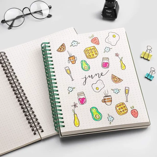 Alt view image 6 of 7 - Dotted Spiral Journal Notebook, 2 Pack, 320 Pages, B5 (7.4" x 10") 100 GSM Thick Paper, Flexible Plastic Cover, for Journaling, Planning, Tracking & Sketching (Brown & Green)
