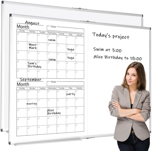 Main image of 36" x 24" Magnetic Vertical 2 Month Dry Erase Calendar for Wall Undated Horizontal Dry Erase Wall Calendar Planner Aluminum Frame Whiteboard for Home Office Projects Fridge