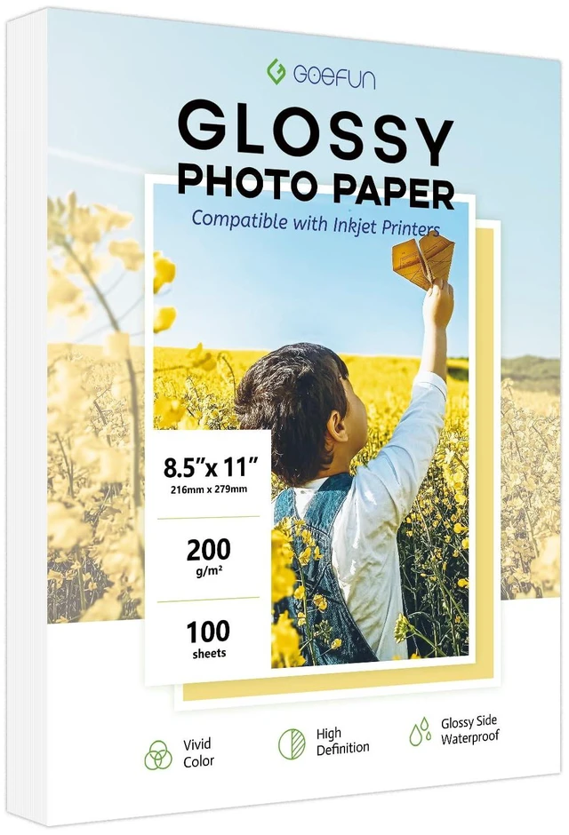Main image of Glossy Photo Paper 8.5x11, 54LB Inkjet Printer Paper 100 Sheets 200 GSM Picture paper for Printer for Dye Ink