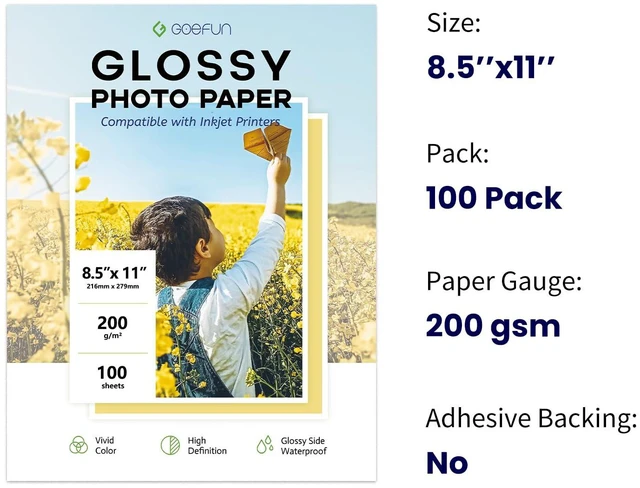 Alt view image 2 of 7 - Glossy Photo Paper 8.5x11, 54LB Inkjet Printer Paper 100 Sheets 200 GSM Picture paper for Printer for Dye Ink