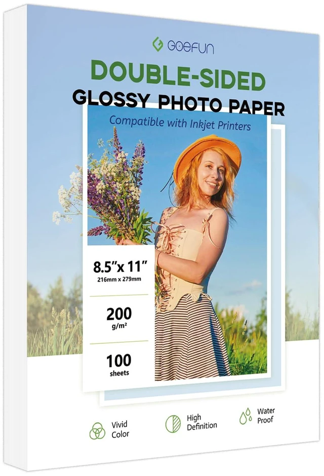 Main image of Double Sided Glossy Photo Paper 8.5x11 100 Pack, 54LB Inkjet Printer Paper 8.5 x 11 Glossy Picture Paper 200GSM for Crafting, Chip Bags, Calendars, Menus, Cards and Invitations