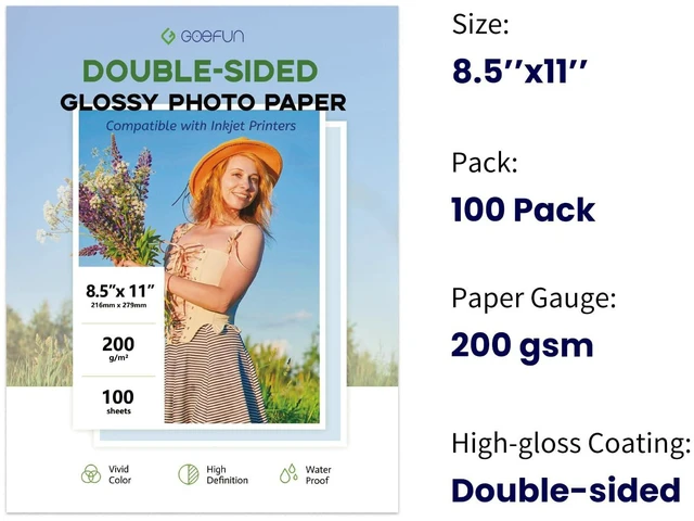 Alt view image 2 of 7 - Double Sided Glossy Photo Paper 8.5x11 100 Pack, 54LB Inkjet Printer Paper 8.5 x 11 Glossy Picture Paper 200GSM for Crafting, Chip Bags, Calendars, Menus, Cards and Invitations