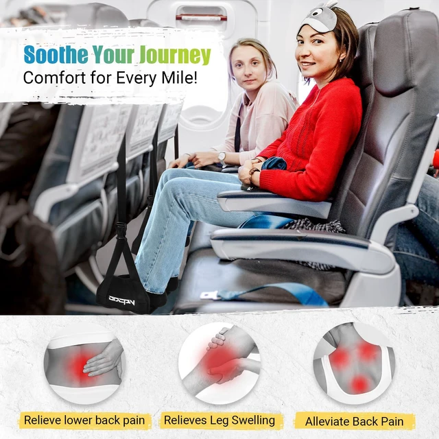 Alt view image 4 of 7 - 2-Pack Foot Hammock Plane Travel, No Collapse Thickened Bamboo Foot Rest Portable Airplane Foot Sling Wing with Thickened Foam & Carry Bag, Long-Flight Travel Essential Designed to Relax Your Feet