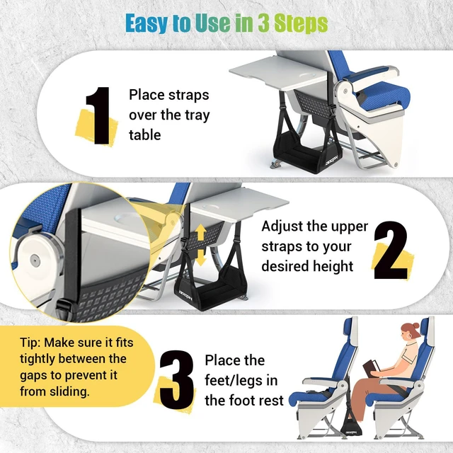 Alt view image 5 of 7 - 2-Pack Foot Hammock Plane Travel, No Collapse Thickened Bamboo Foot Rest Portable Airplane Foot Sling Wing with Thickened Foam & Carry Bag, Long-Flight Travel Essential Designed to Relax Your Feet