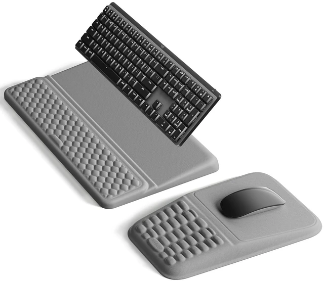 Main image of Keyboard Stand and Mouse Pad Set, Soft Memory Foam Wrist Rest Computer Wrist Support Pad, Ergonomic Tilt Keyboard Riser Lift, Mouse Support for Palm Hand Typing, Office, Gaming Gray