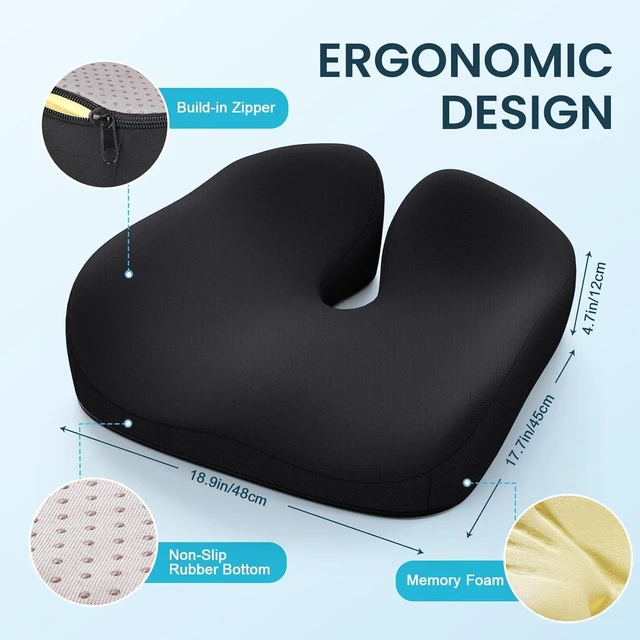 Alt view image 2 of 7 - Memory Foam Seat Cushion, Ergonomic Office Chair Cushion Memory foam cushion relieves pressure and supports tailbone comfort for office chairs, cars, wheelchairs and home use