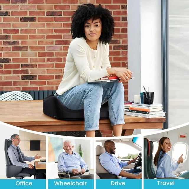 Alt view image 5 of 7 - Memory Foam Seat Cushion, Ergonomic Office Chair Cushion Memory foam cushion relieves pressure and supports tailbone comfort for office chairs, cars, wheelchairs and home use