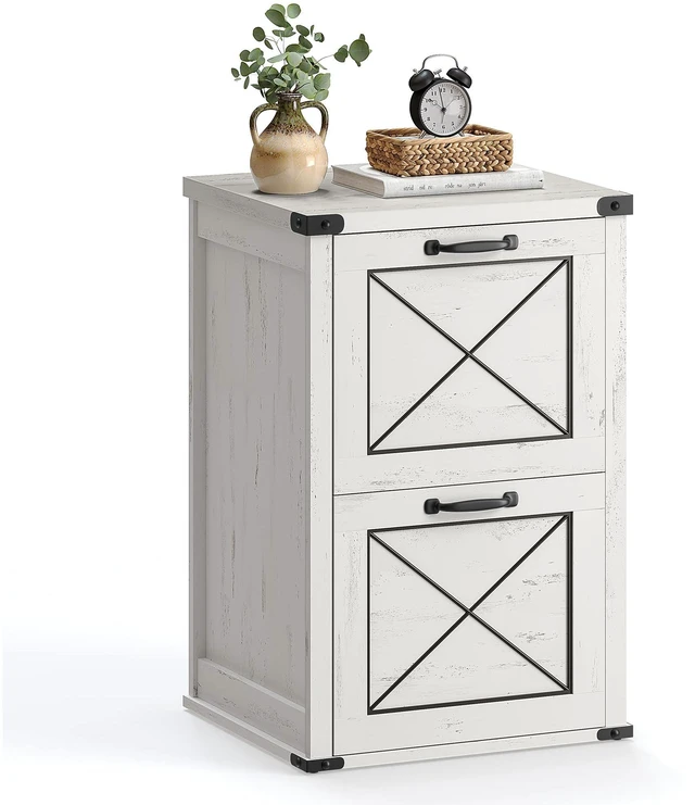 Main image of File Cabinet with 2 File Drawers, Printer Stand, Fit A4 Letter Size Hanging File Folders, Farmhouse Style, for Home Office, Rustic White, HANAN Collection UOFC048T73