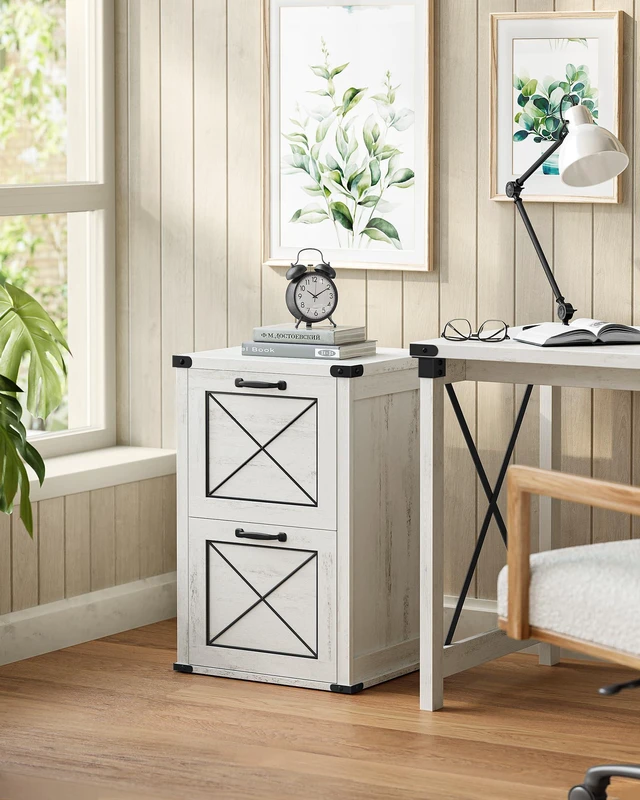 Alt view image 2 of 7 - File Cabinet with 2 File Drawers, Printer Stand, Fit A4 Letter Size Hanging File Folders, Farmhouse Style, for Home Office, Rustic White, HANAN Collection UOFC048T73