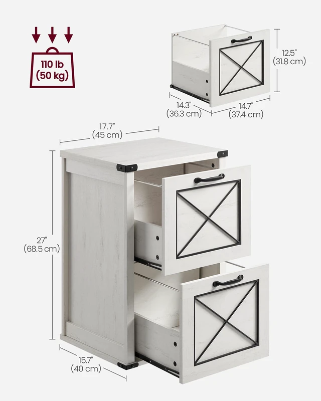 Alt view image 3 of 7 - File Cabinet with 2 File Drawers, Printer Stand, Fit A4 Letter Size Hanging File Folders, Farmhouse Style, for Home Office, Rustic White, HANAN Collection UOFC048T73