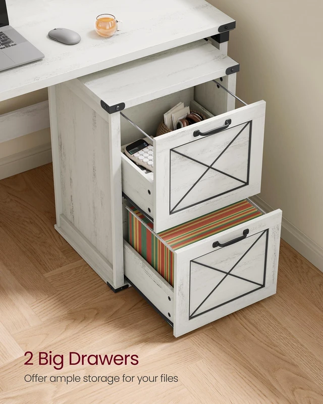 Alt view image 5 of 7 - File Cabinet with 2 File Drawers, Printer Stand, Fit A4 Letter Size Hanging File Folders, Farmhouse Style, for Home Office, Rustic White, HANAN Collection UOFC048T73