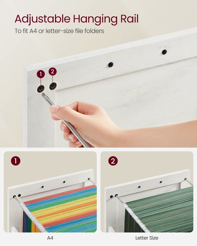 Alt view image 6 of 7 - File Cabinet with 2 File Drawers, Printer Stand, Fit A4 Letter Size Hanging File Folders, Farmhouse Style, for Home Office, Rustic White, HANAN Collection UOFC048T73