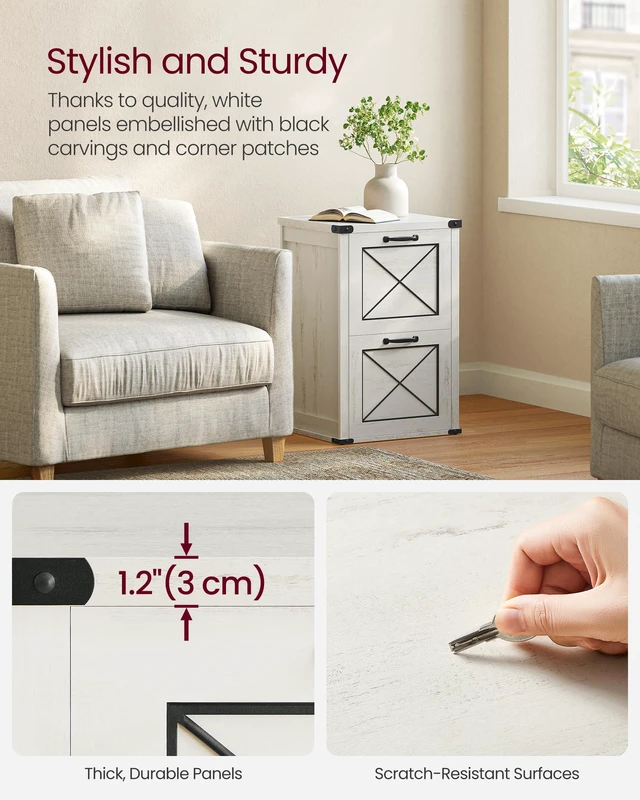 Alt view image 7 of 7 - File Cabinet with 2 File Drawers, Printer Stand, Fit A4 Letter Size Hanging File Folders, Farmhouse Style, for Home Office, Rustic White, HANAN Collection UOFC048T73