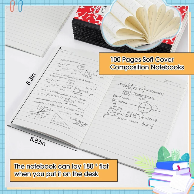 Alt view image 3 of 7 - 100 Pack A5 Composition Notebooks Bulk College Ruled Composition Notebooks Marble Covers Notebook for Student Classroom Office Supplies 30 Sheet/60 Page(Red)