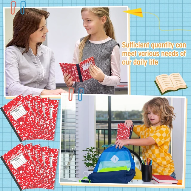Alt view image 4 of 7 - 100 Pack A5 Composition Notebooks Bulk College Ruled Composition Notebooks Marble Covers Notebook for Student Classroom Office Supplies 30 Sheet/60 Page(Red)