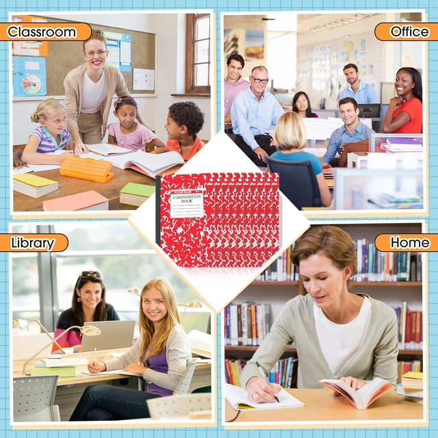 Alt view image 6 of 7 - 100 Pack A5 Composition Notebooks Bulk College Ruled Composition Notebooks Marble Covers Notebook for Student Classroom Office Supplies 30 Sheet/60 Page(Red)