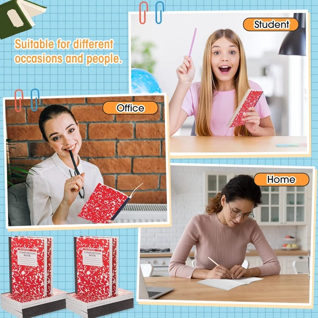 Alt view image 5 of 7 - 100 Pack A5 Composition Notebooks Bulk College Ruled Composition Notebooks Marble Covers Notebook for Student Classroom Office Supplies 30 Sheet/60 Page(Red)