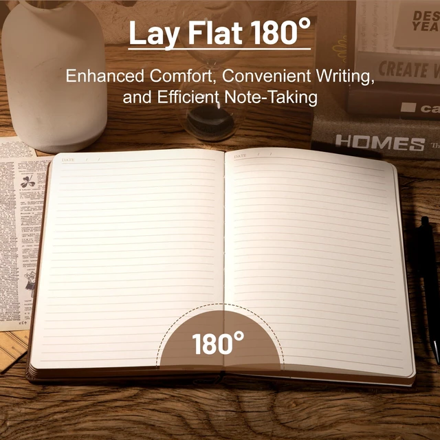 Alt view image 4 of 7 - Compass Leather Journal for Men Women, A5 Lined Notebook Writing Gift 288 Pages 100 GSM Acid-free Paper, Bleed-free, Pen holder, Lay Flat, For Daily Writing, Office, Gifting