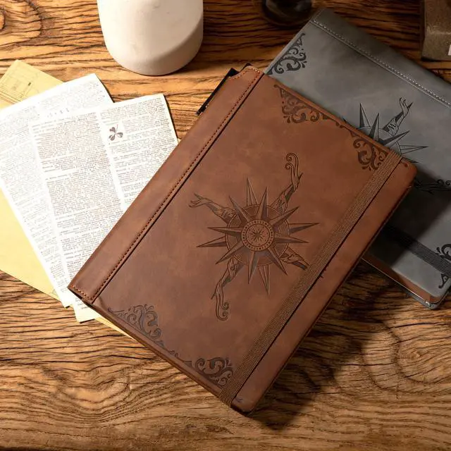 Alt view image 7 of 7 - Compass Leather Journal for Men Women, A5 Lined Notebook Writing Gift 288 Pages 100 GSM Acid-free Paper, Bleed-free, Pen holder, Lay Flat, For Daily Writing, Office, Gifting