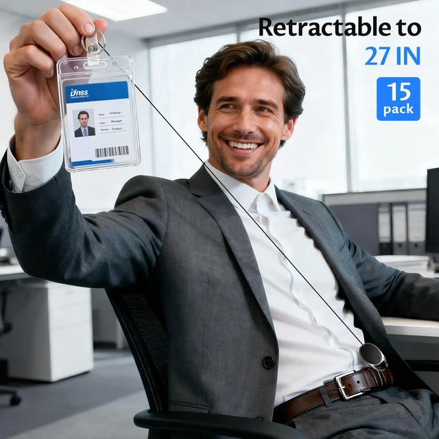 Alt view image 2 of 7 - 15 Pack Retractable Badge Holder with Carabiner Reel Clip Badge Reels Retractable Keychain Lanyards ID Card Holder with Belt Clip Sturdy Key Name Tag Extender for Office Employee Work
