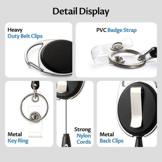 Alt view image 3 of 7 - 15 Pack Retractable Badge Holder with Carabiner Reel Clip Badge Reels Retractable Keychain Lanyards ID Card Holder with Belt Clip Sturdy Key Name Tag Extender for Office Employee Work