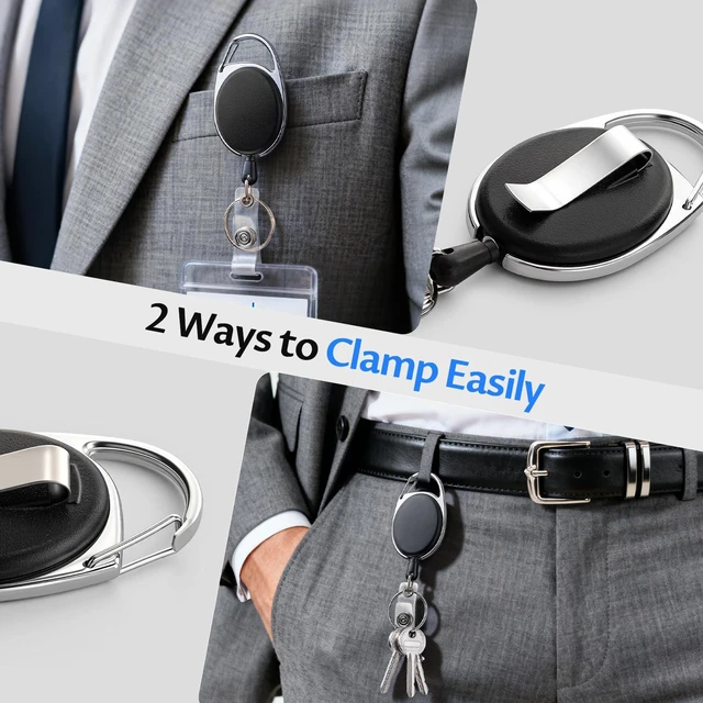 Alt view image 4 of 7 - 15 Pack Retractable Badge Holder with Carabiner Reel Clip Badge Reels Retractable Keychain Lanyards ID Card Holder with Belt Clip Sturdy Key Name Tag Extender for Office Employee Work