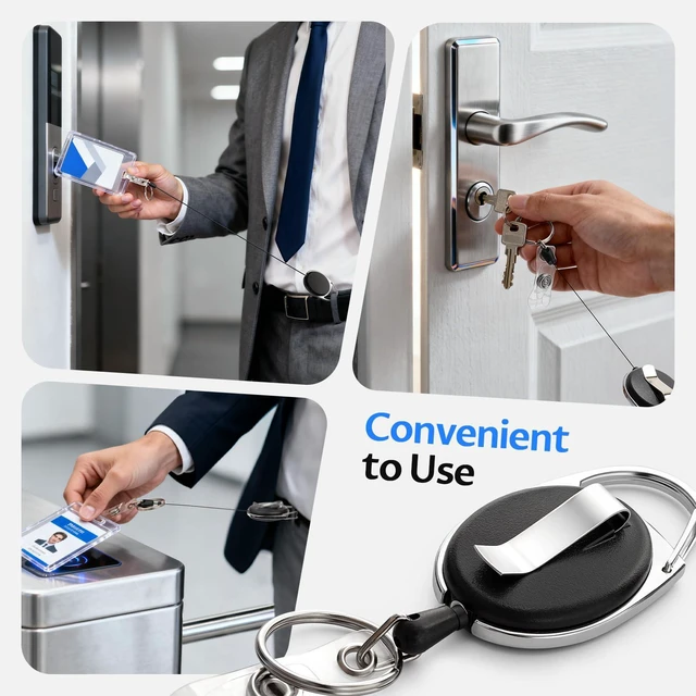 Alt view image 5 of 7 - 15 Pack Retractable Badge Holder with Carabiner Reel Clip Badge Reels Retractable Keychain Lanyards ID Card Holder with Belt Clip Sturdy Key Name Tag Extender for Office Employee Work