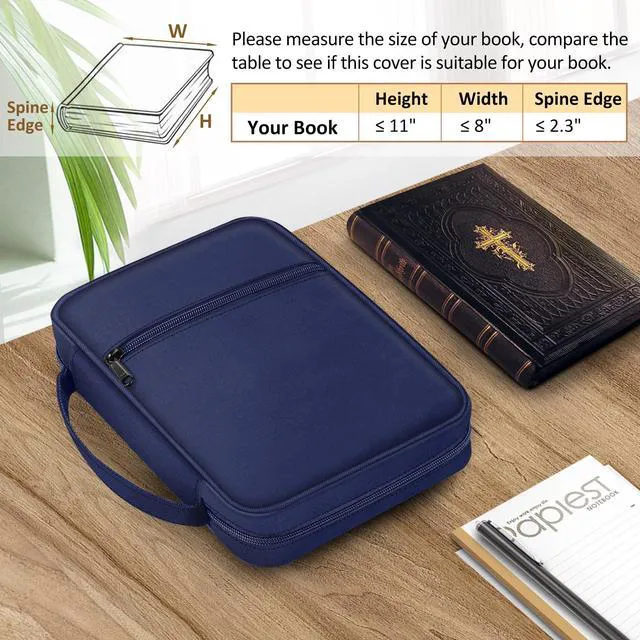 Alt view image 2 of 7 - Bible Cover, Carrying Book Case Bible Bag with Handle Church Protective with Zippered Pocket, Gift for Mother Lady Women Men, Navy