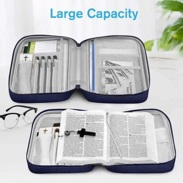 Alt view image 5 of 7 - Bible Cover, Carrying Book Case Bible Bag with Handle Church Protective with Zippered Pocket, Gift for Mother Lady Women Men, Navy